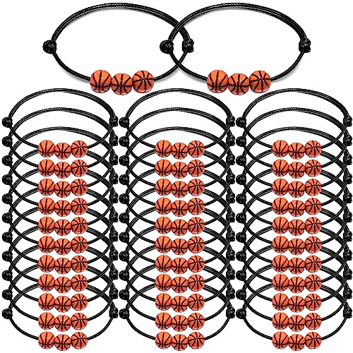 CHRIMISS 40Pcs Basketball Party Favors Sport Theme Charm Bracelets with Basketball Beads Bracelet Sport Party Favors Adjustable Inspirational Bracelets - Image 1
