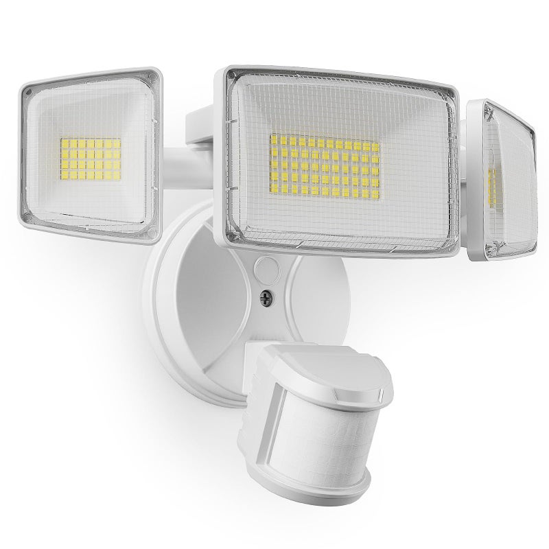 أضواء خارجية LED بحساس حركة Onforu 75W ضوء فيضان من الغسق إلى الفجر أضواء أمان صلبة 7500LM 6500K مقاومة للماء IP65 أبيض
