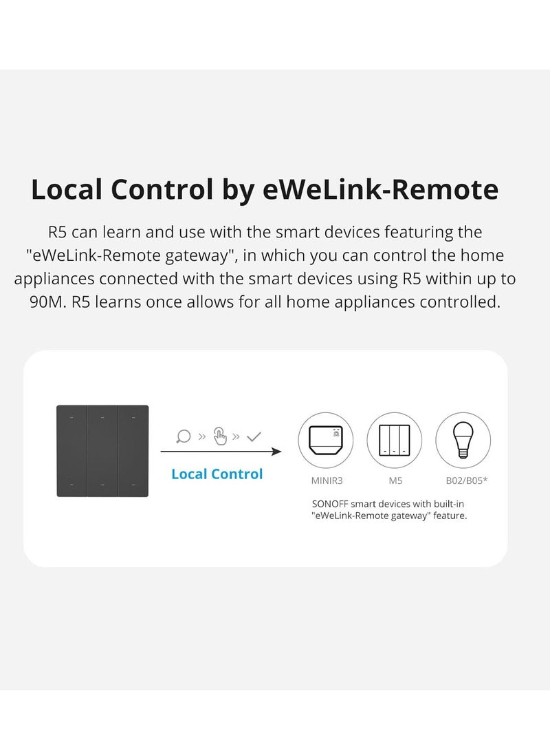 SONOFF SONOFF R5 WiFi Smart Light Switch, 6 Keys Scene Remote Controller,Magnetic Panel No Wiring Required, Multi Trigger Ways, Multi-Way Control, Works with Alexa & Google Home - Image 5
