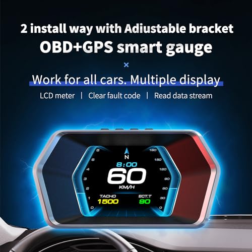 YAOUZICN P17 HUD Head-Up Display - Dual Mode OBD2 GPS Car Speedometer with Auto-Dimming, Real-Time MPH RPM Fuel Voltage Temperature - Universal obd2 Gauge for All Vehicles 2009+ - Image 3