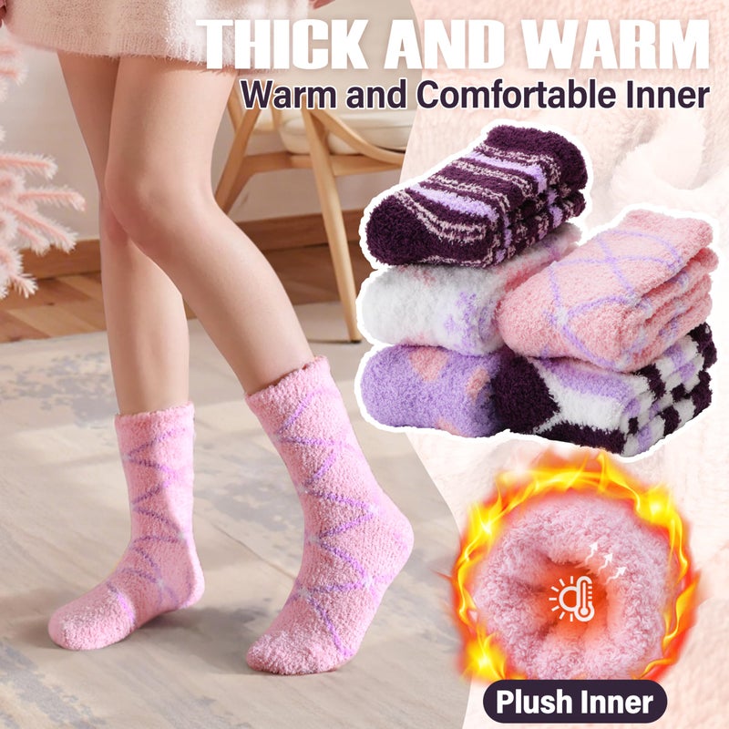 ANTSANG Womens Fuzzy Socks Fluffy Slipper Cozy Cabin Winter Soft Fleece Warm Comfy Thick Christmas Gift Valentines Socks (Mix Color Purple Pink) - Image 4
