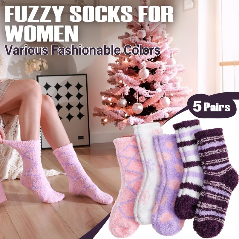 ANTSANG Womens Fuzzy Socks Fluffy Slipper Cozy Cabin Winter Soft Fleece Warm Comfy Thick Christmas Gift Valentines Socks (Mix Color Purple Pink) - Image 3