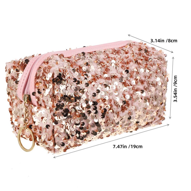 Large Capacity Sequin Makeup Bag Pink Square Travel Toiletry Organizer Storage Pouch - Image 5
