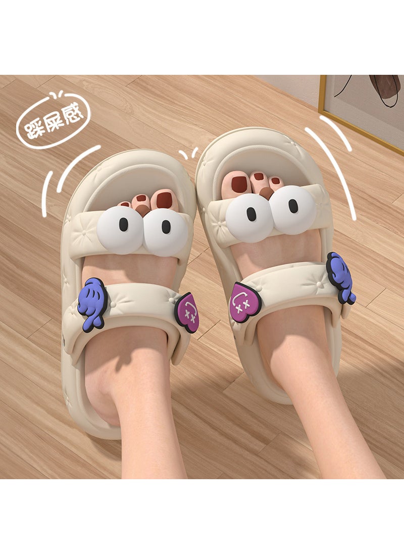 Generic Cute Cloud Pattern Womens Slippers Two-Wear Non-Slip Outdoor Friendly Summer 2023 New Arrival PVC Sole Female Sandals White [big eyes] 4CM thick bottom Special Cabinet 