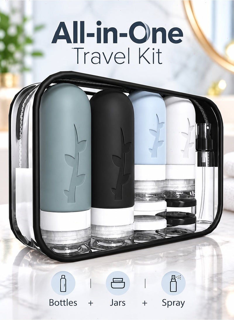 Yoawllty Travel Bottles for Toiletries, 16 Packs Travel Kit Silicone Travel Containers, Leak Proof Refillable Liquid Travel Essentials (Dark) - Image 1