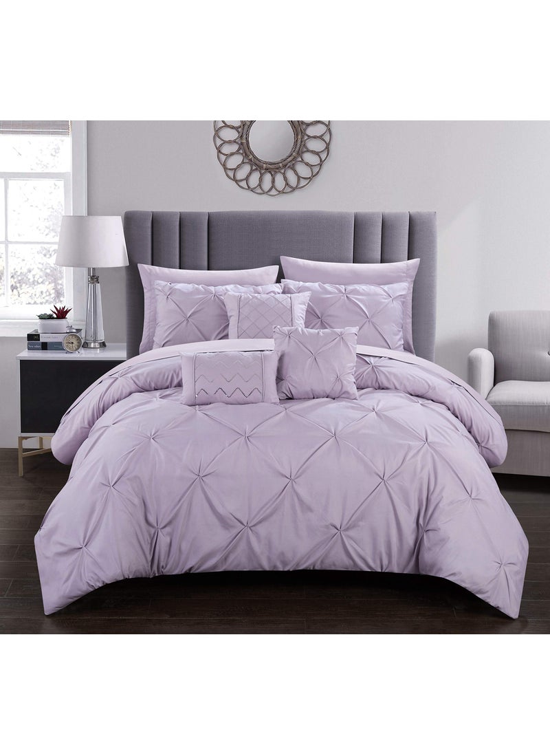 Chic Home Chic Home Hannah 10 Piece Comforter Set Complete Bed in A Bag Pinch Pleated Ruffled Pintuck Bedding with Sheet Set and Decorative Pillows Shams Included Queen Lavender 