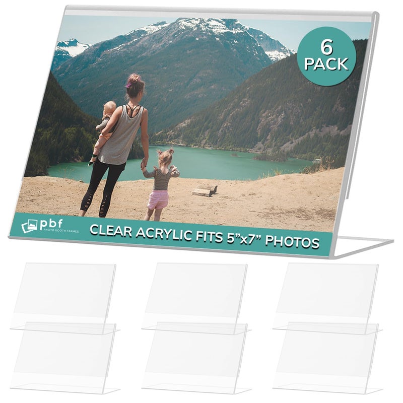 pbf 7x5 Acrylic Sign Holder  7 x 5 Horizontal Stand Up Slanted Sign Holder  Acrylic Stands for Display  Clear Picture Frame Menu Table Top Stand Plastic Flyer Holder 6Pack