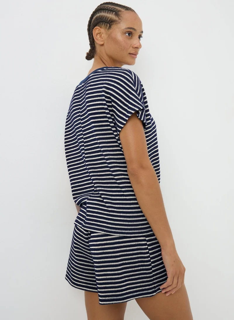 Matalan Navy Stripe Textured V Neck Crop Top