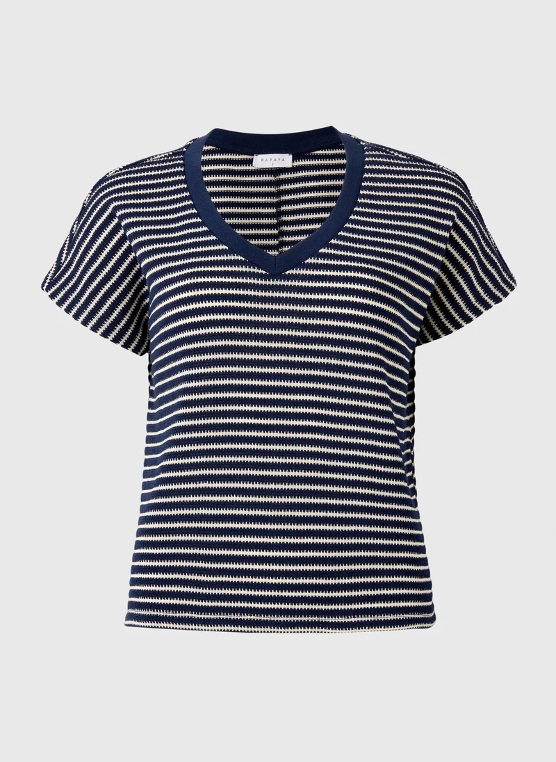 Matalan Navy Stripe Textured V Neck Crop Top