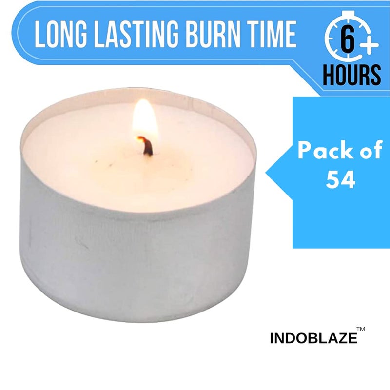 Indoblaze Long Burning Tea Light Candles | Tealights Candles Set Of 54 | Big- 22Gm Each | Burning Time- 5-6 Hours Appx | Unscented | Pack Of 54, Others - Image 2