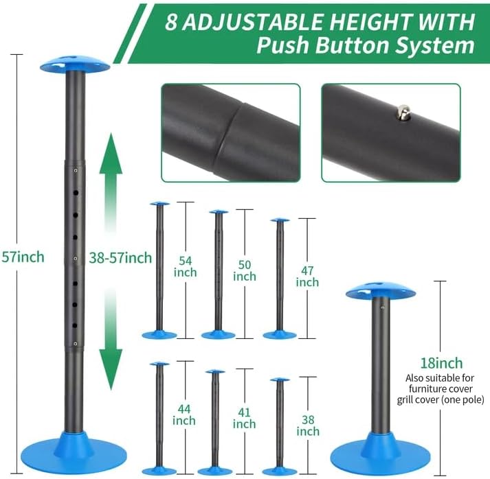 Nukugula Windproof Boat Cover Support Pole System - 2 Pcs with 8 Adjustable Heights (18"-57") and Storage Bag - Image 2