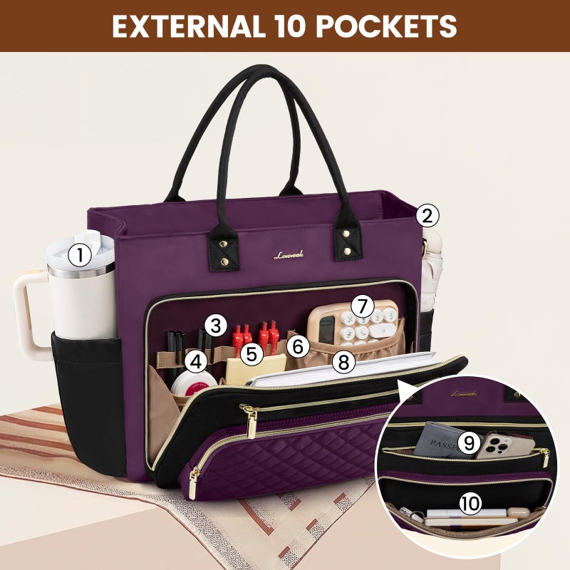 LOVEVOOK Teacher Tote Bag for Women Work, Nurse Bags With Large Cup Holder Laptop Bag With Laptop Compartment, Professional Computer Briefcase Business Purses, Diaper Bag Mother Gift, 15.6 Inch - Image 4