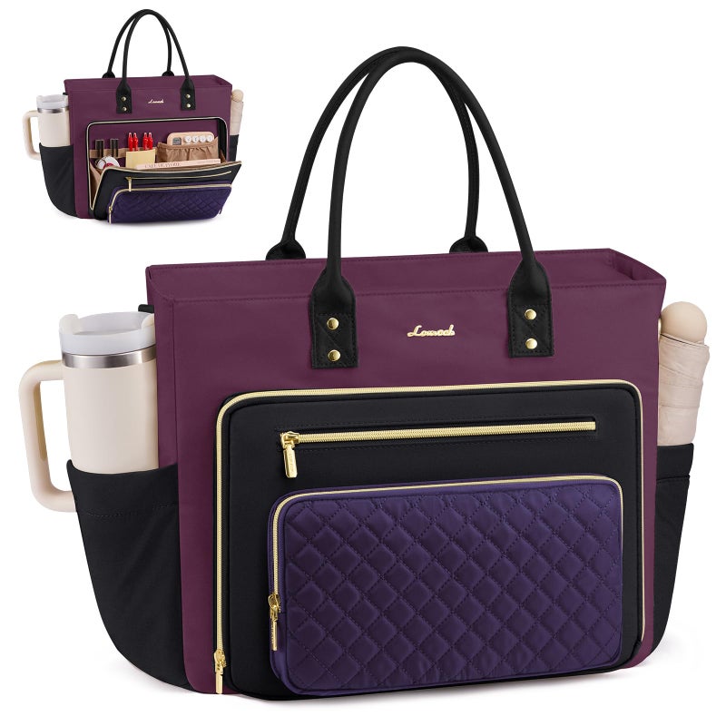 LOVEVOOK Teacher Tote Bag for Women Work, Nurse Bags With Large Cup Holder Laptop Bag With Laptop Compartment, Professional Computer Briefcase Business Purses, Diaper Bag Mother Gift, 15.6 Inch - Image 1
