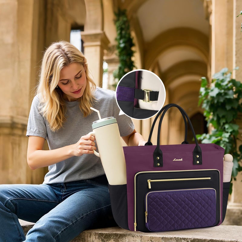 LOVEVOOK Teacher Tote Bag for Women Work, Nurse Bags With Large Cup Holder Laptop Bag With Laptop Compartment, Professional Computer Briefcase Business Purses, Diaper Bag Mother Gift, 15.6 Inch - Image 2