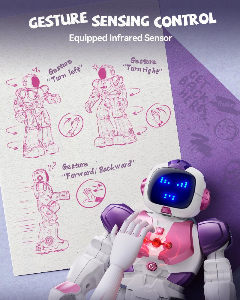 Ruko 6088 Dancing Robot for Girls with APP Control, Remote Control, Gesture Sensing Control, Interactive LED Faces, QA Games Rechargeable Programmable Robot Toys for 3 4 5 6 Years Kids, Pink Purple - Image 5