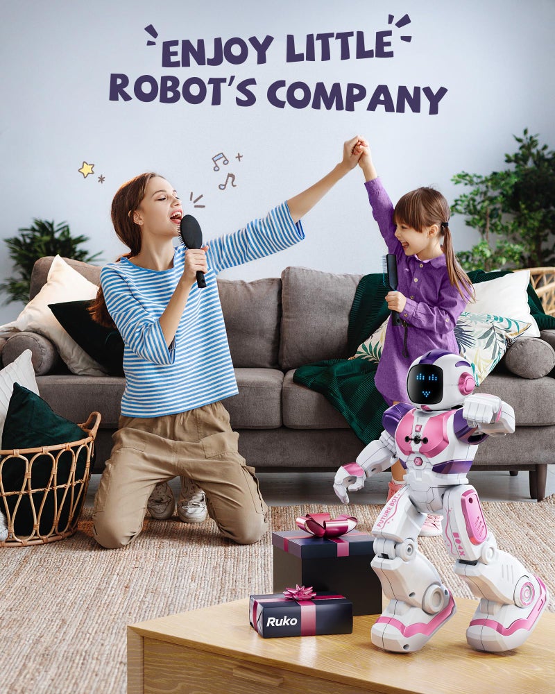 Ruko 6088 Dancing Robot for Girls with APP Control, Remote Control, Gesture Sensing Control, Interactive LED Faces, QA Games Rechargeable Programmable Robot Toys for 3 4 5 6 Years Kids, Pink Purple - Image 2