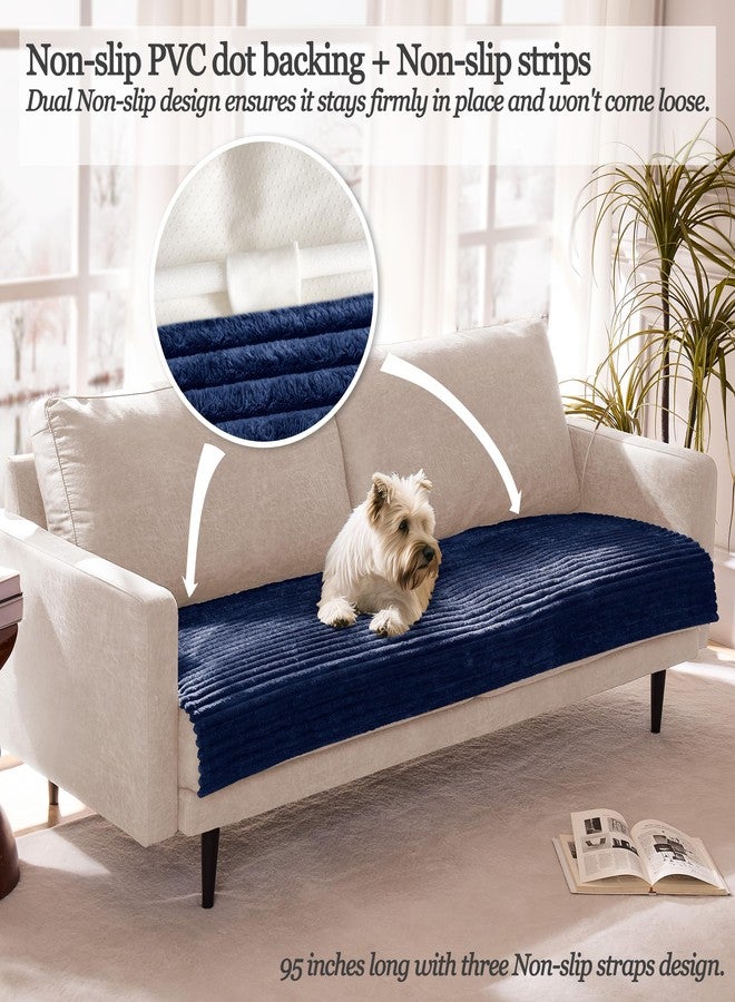 Meider Dual Non-Slip Couch Cover for Dogs Waterproof, Fuzzy Soft Pet Couch Covers for Sofa 3 Cushion, Pet Friendly Soft Dog Bed Covers Sofa Cover Washable (Navy Blue, 33" x 75" 1 Pack) - Image 2