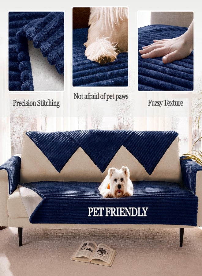 Meider Dual Non-Slip Couch Cover for Dogs Waterproof, Fuzzy Soft Pet Couch Covers for Sofa 3 Cushion, Pet Friendly Soft Dog Bed Covers Sofa Cover Washable (Navy Blue, 33" x 75" 1 Pack) - Image 4