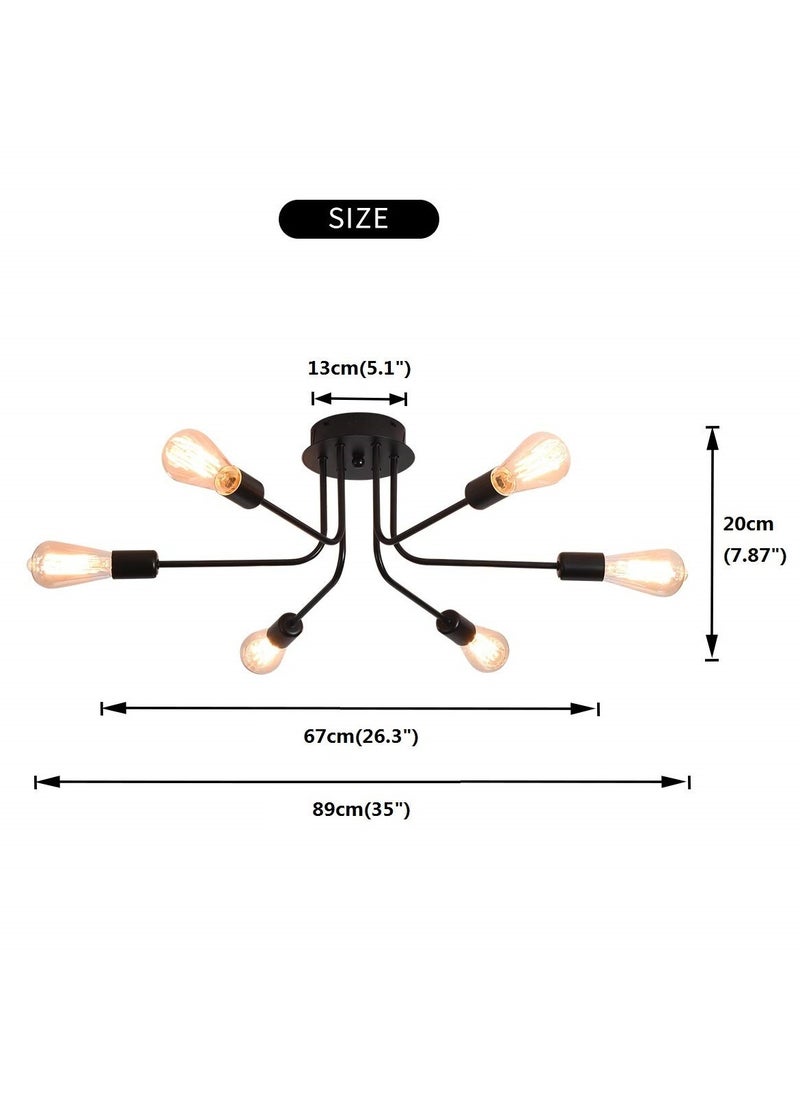 Ganeed Modern Sputnik Ceiling Light, 6 Lights Rustic Black Semi Flush Mount Chandeliers, Industrial E26 Base Ceiling Lamp Fixture for Farmhouse Living Room Dining Room  - Image 3