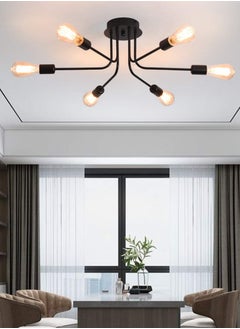 Ganeed Modern Sputnik Ceiling Light, 6 Lights Rustic Black Semi Flush Mount Chandeliers, Industrial E26 Base Ceiling Lamp Fixture for Farmhouse Living Room Dining Room  - Image 1