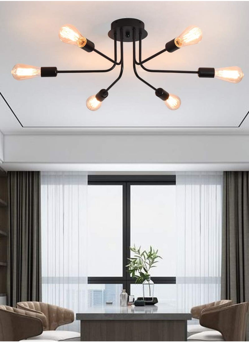 Ganeed Modern Sputnik Ceiling Light, 6 Lights Rustic Black Semi Flush Mount Chandeliers, Industrial E26 Base Ceiling Lamp Fixture for Farmhouse Living Room Dining Room  - Image 1