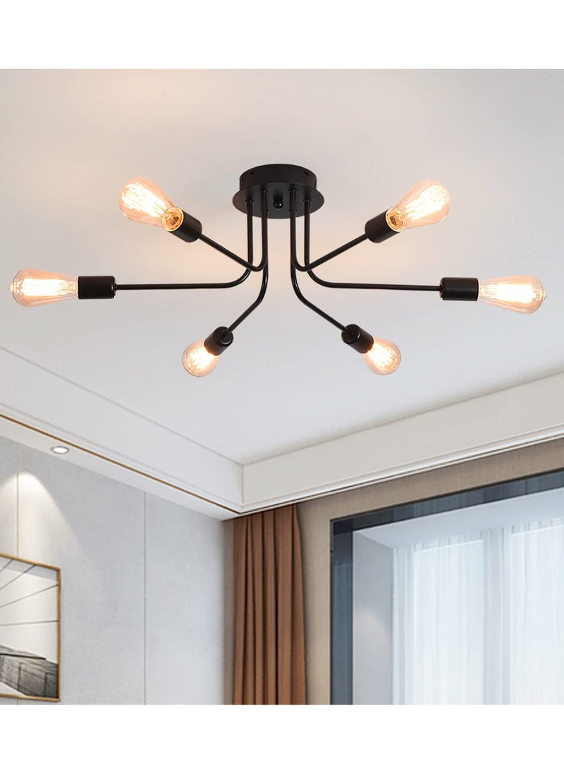 Ganeed Modern Sputnik Ceiling Light, 6 Lights Rustic Black Semi Flush Mount Chandeliers, Industrial E26 Base Ceiling Lamp Fixture for Farmhouse Living Room Dining Room  - Image 2