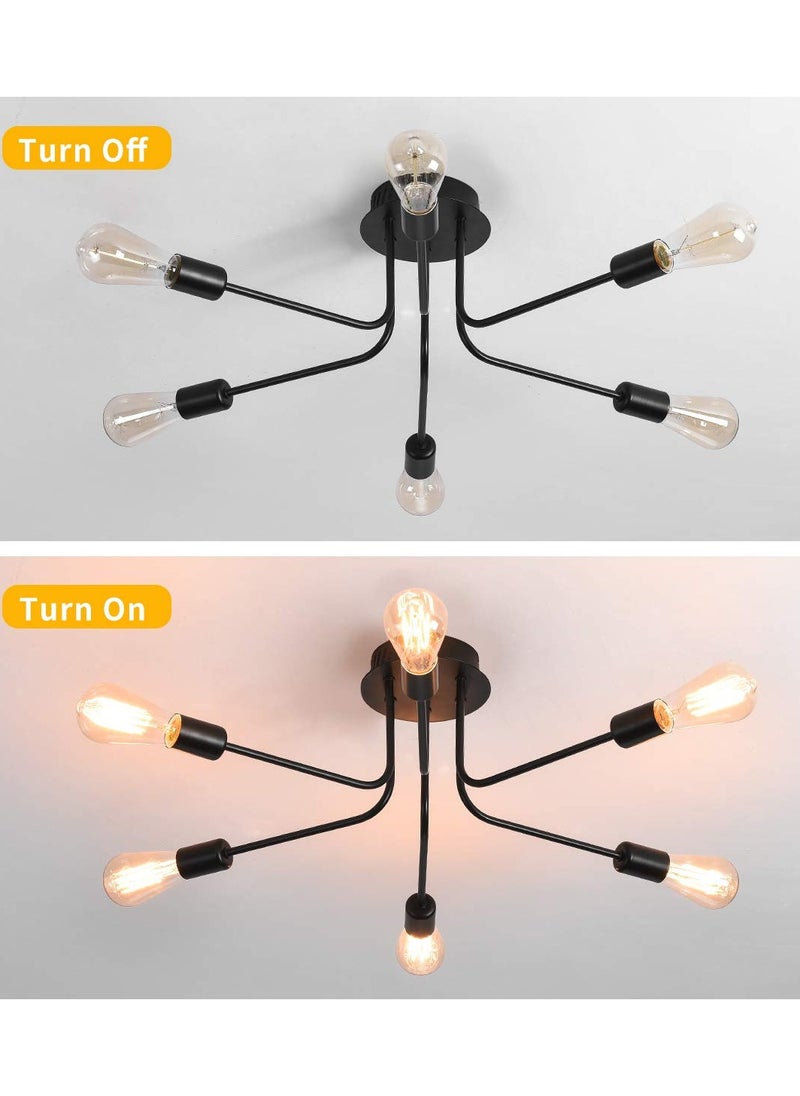 Ganeed Modern Sputnik Ceiling Light, 6 Lights Rustic Black Semi Flush Mount Chandeliers, Industrial E26 Base Ceiling Lamp Fixture for Farmhouse Living Room Dining Room  - Image 4