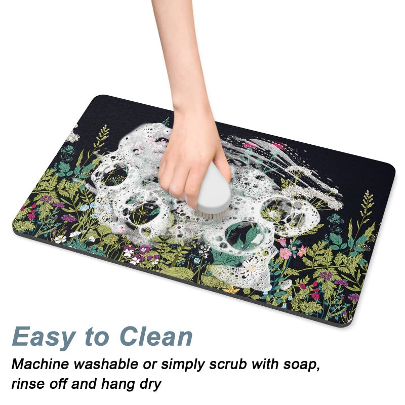 Rnivvi Coffee Mat, 12" x 19" Cute Flower Theme Coffee Bar Mats for Espresso Machine Station Accessories and Organizer, Hide Stain Rubber Backed Absorbent Dish Drying Pad for Kitchen Counter, Black - Image 5
