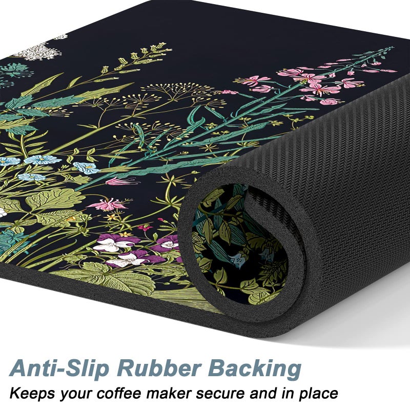 Rnivvi Coffee Mat, 12" x 19" Cute Flower Theme Coffee Bar Mats for Espresso Machine Station Accessories and Organizer, Hide Stain Rubber Backed Absorbent Dish Drying Pad for Kitchen Counter, Black - Image 4