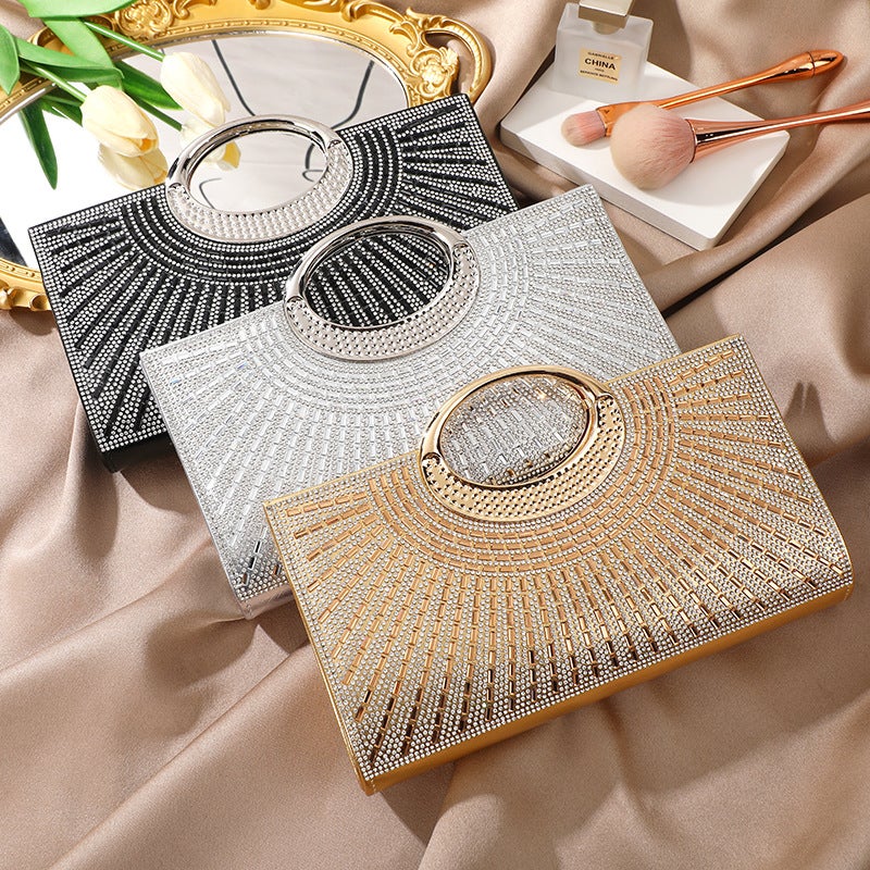 Retro Large Ring Clutch Bag, High-End Textured Diamond-Encrusted Bridal Dinner Bag, Party Fashion Small Square Bag - Image 2