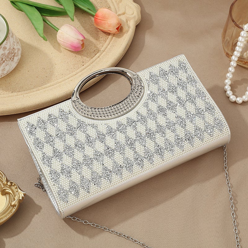 Retro Large Ring Clutch Bag, High-End Textured Diamond-Encrusted Bridal Dinner Bag, Party Fashion Small Square Bag - Image 1