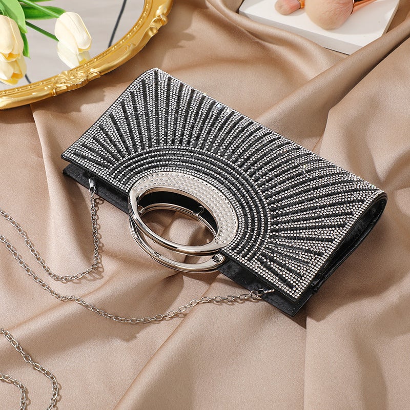 Retro Large Ring Clutch Bag, High-End Textured Diamond-Encrusted Bridal Dinner Bag, Party Fashion Small Square Bag - Image 3