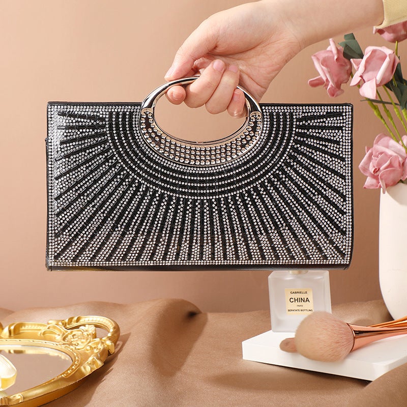Retro Large Ring Clutch Bag, High-End Textured Diamond-Encrusted Bridal Dinner Bag, Party Fashion Small Square Bag - Image 4
