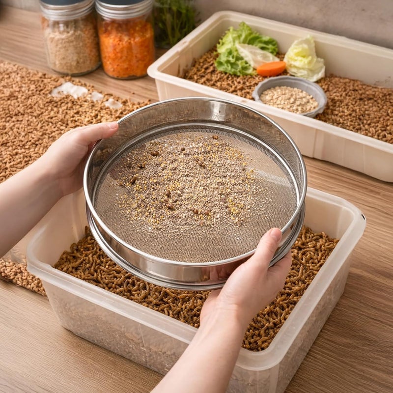 12.6 in / 32 Cm Round Stainless Steel Sieve, Versatile Sifter for Mealworms and Frass, 3.1 in / 8 Cm, High-Efficiency for Separating and Filtering - Image 5