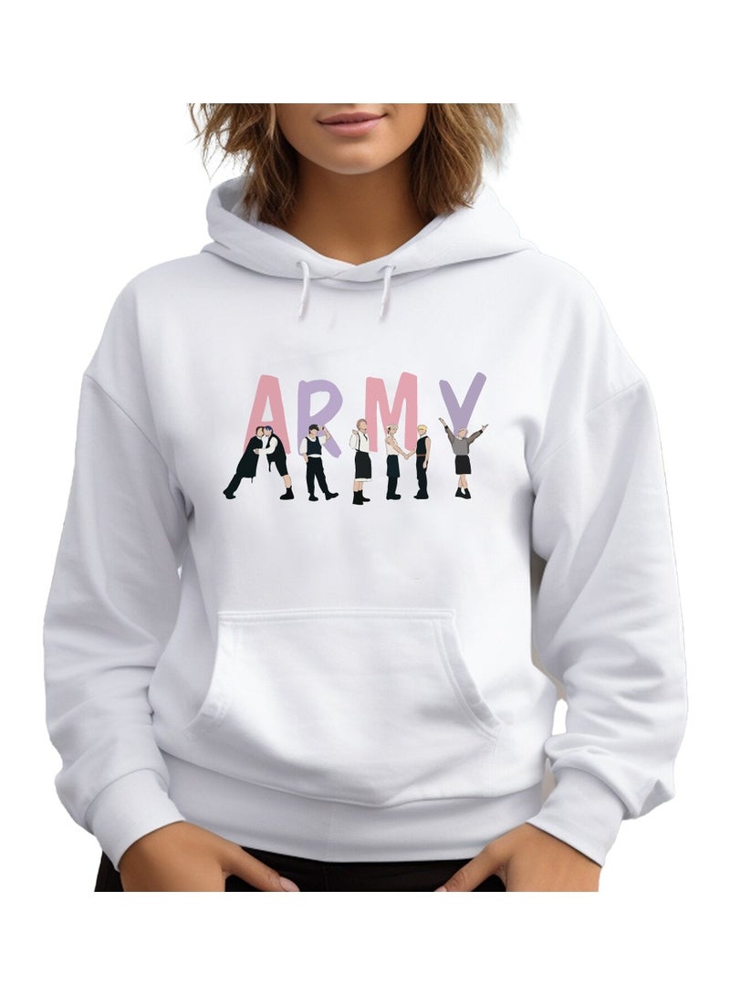 BTS Hoodie For Women With Army Letter Print – Soft Cotton Long Sleeve Pullover – Hooded Sweatshirt With Pocket – Gift For BTS Fans - Image 1