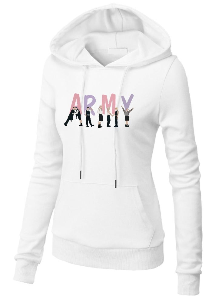 BTS Hoodie For Women With Army Letter Print – Soft Cotton Long Sleeve Pullover – Hooded Sweatshirt With Pocket – Gift For BTS Fans - Image 3