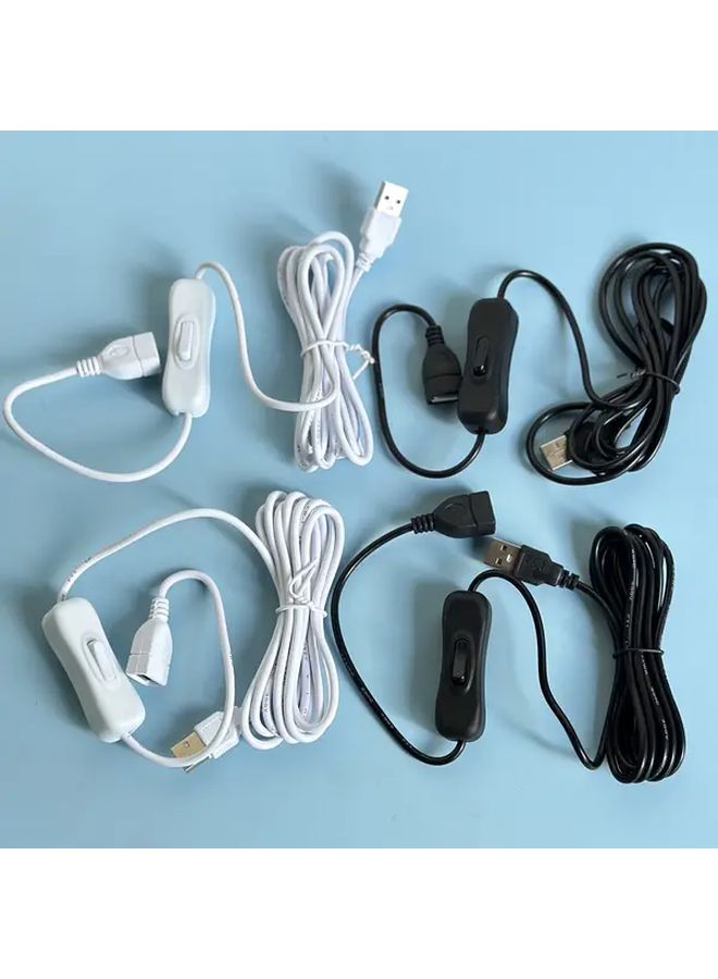 كابل تمديد USB أسود 2 متر مع مفتاح تشغيل وإيقاف من ذكر إلى أنثى 2 قطعة - Image 1