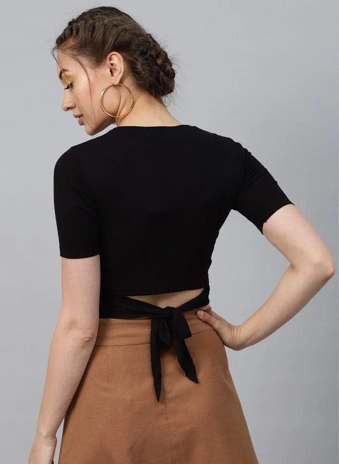 ساسافراس Black Styled Back Crop Top for Women