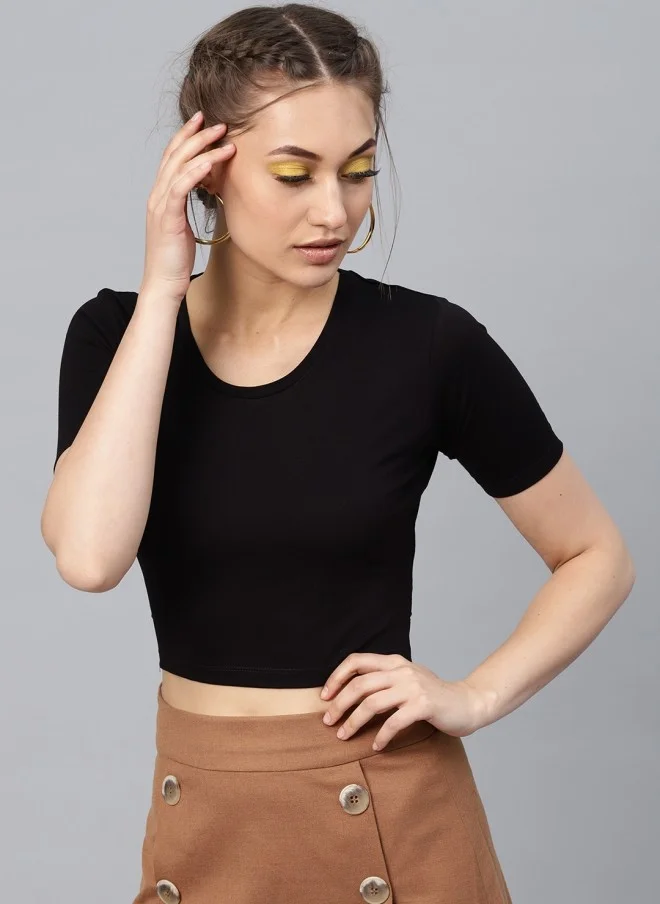 ساسافراس Black Styled Back Crop Top for Women
