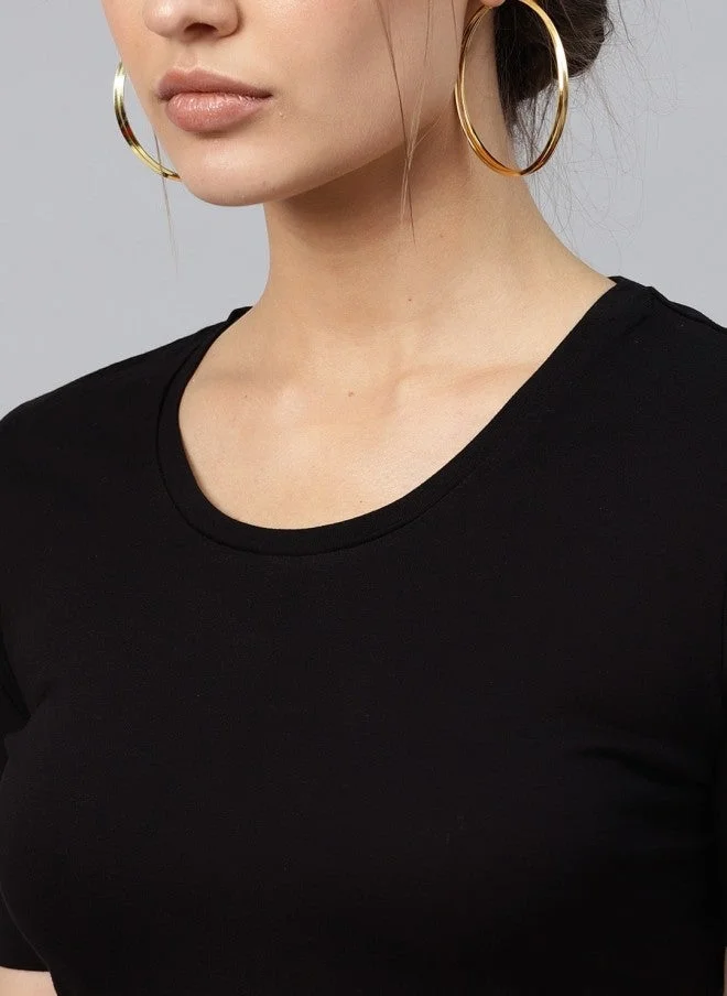 SASSAFRAS Black Styled Back Crop Top for Women