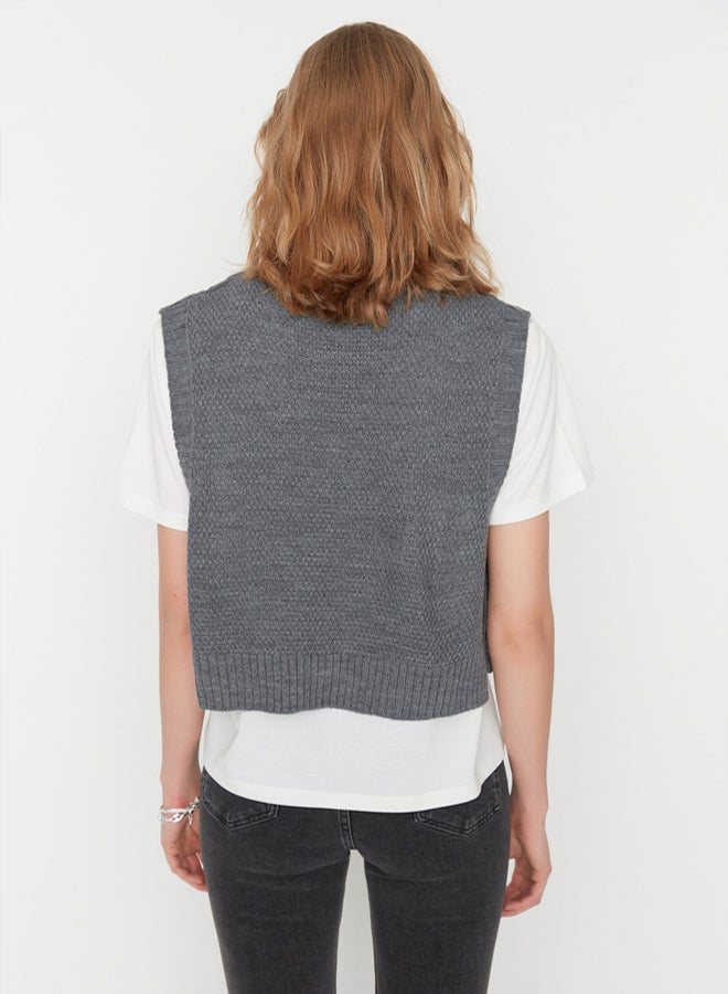 trendyol Anthracite Crop Side Ribbon/Bow Tie Detailed Knit Sweater - Image 5