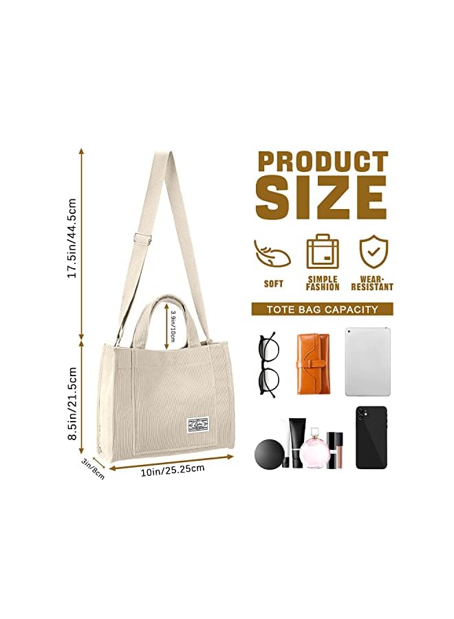 vesus Corduroy Tote Bag for Women Small Satchel Bag Mini Tote Bag Aesthetic Crossbody Bag Handbag Travel School - Image 3