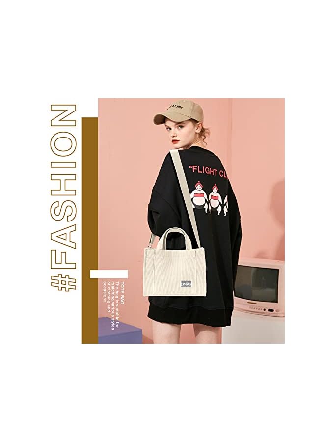 vesus Corduroy Tote Bag for Women Small Satchel Bag Mini Tote Bag Aesthetic Crossbody Bag Handbag Travel School - Image 2