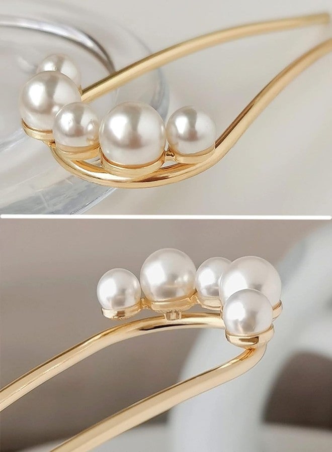 BAKEFY 2PCS French Hair Pin with Pearl, Metal Twist Hair Pins for Women Thick Fine Hair, Large French Clip Twist U Shaped Pin for Girls, Gold and Silver - Image 4