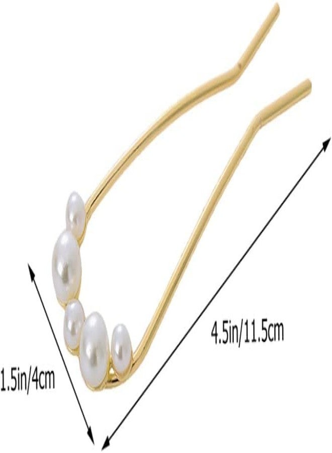 BAKEFY 2PCS French Hair Pin with Pearl, Metal Twist Hair Pins for Women Thick Fine Hair, Large French Clip Twist U Shaped Pin for Girls, Gold and Silver - Image 2