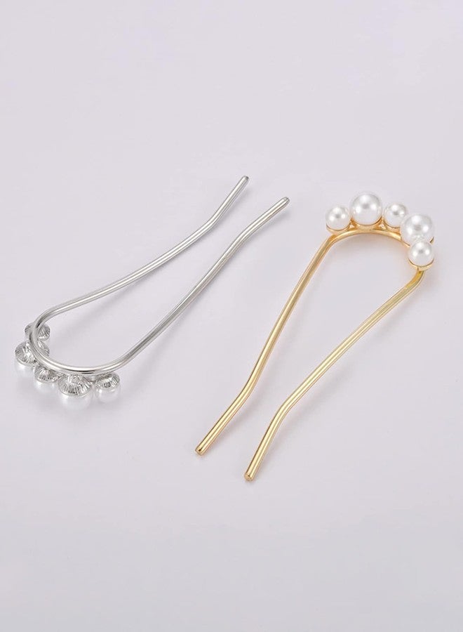 BAKEFY 2PCS French Hair Pin with Pearl, Metal Twist Hair Pins for Women Thick Fine Hair, Large French Clip Twist U Shaped Pin for Girls, Gold and Silver - Image 3