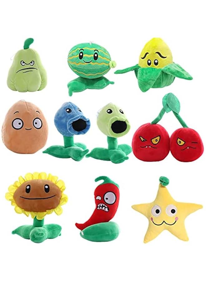 PVZ Plush Toys-Come with 50pcs Stickers, PVZ Figures Plush Stuffed Toy, Zombie Plant Plush Toy, Zombie Plush, Plants Plush, PVZ Stuffed Toys, PVZ Plush Figures Set (10pcs Plants) 