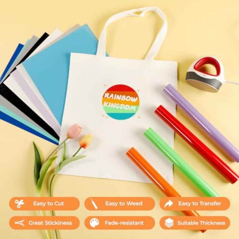 HTVRONT HTV Heat Transfer Vinyl, 35 Pack, 12" x 10", 30 Assorted Colors Classic Color Iron-On Vinyl for T-Shirts, Premium Quality, Compatible with Cricut Machine, Compatible with Silhouette Cameo - Image 2