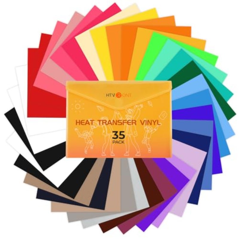 HTVRONT HTV Heat Transfer Vinyl, 35 Pack, 12" x 10", 30 Assorted Colors Classic Color Iron-On Vinyl for T-Shirts, Premium Quality, Compatible with Cricut Machine, Compatible with Silhouette Cameo - Image 1