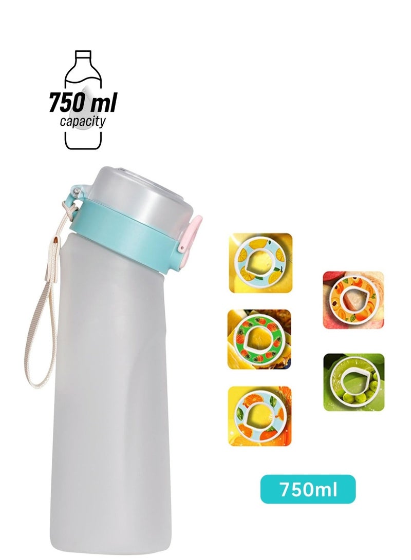 Bottle with 5 Pieces Flavoured Pods, 750ml Air Water Bottle, Scent Up Water Cup Suitable for Outdoor/Sports/Fitness/Fashion (White)  - Image 1